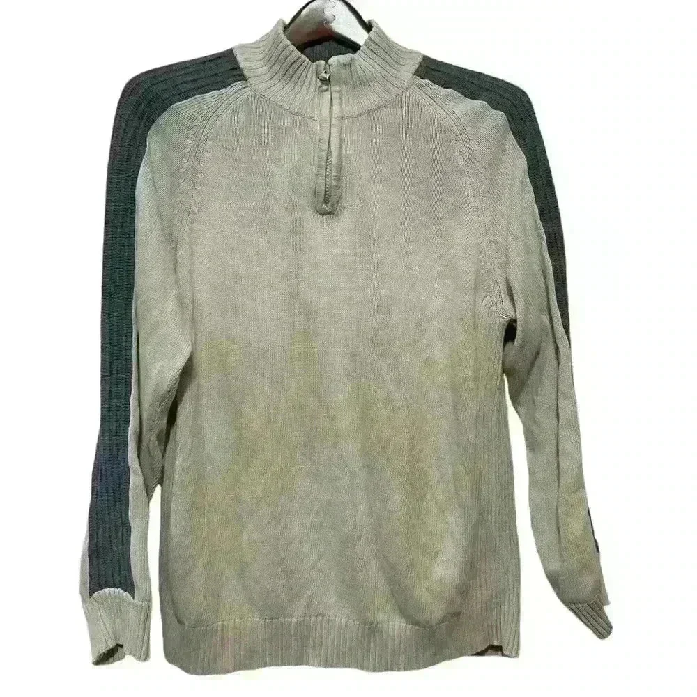 American Rag 1/4 Quarter Zip Knit Sweater Men's L Long Sleeve Light Tan